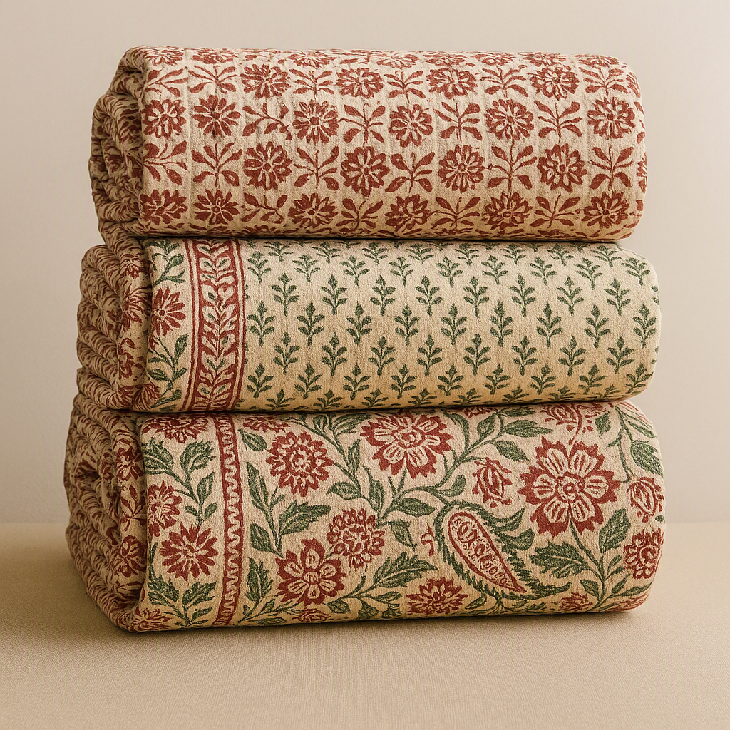 Handblock printed Cotton Kantha Quilts