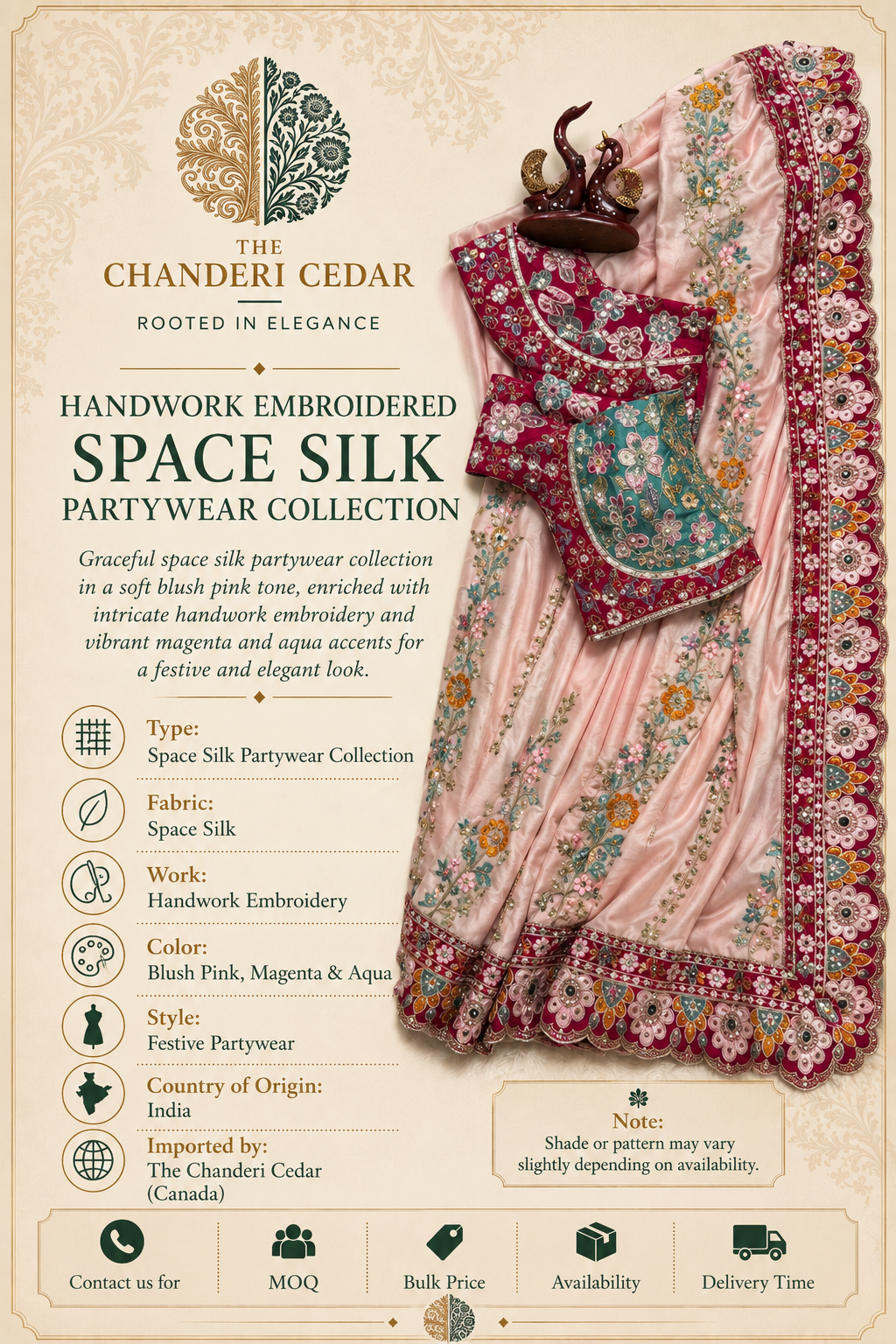 Handwork Embroidered Space Silk Partywear Saree Detail