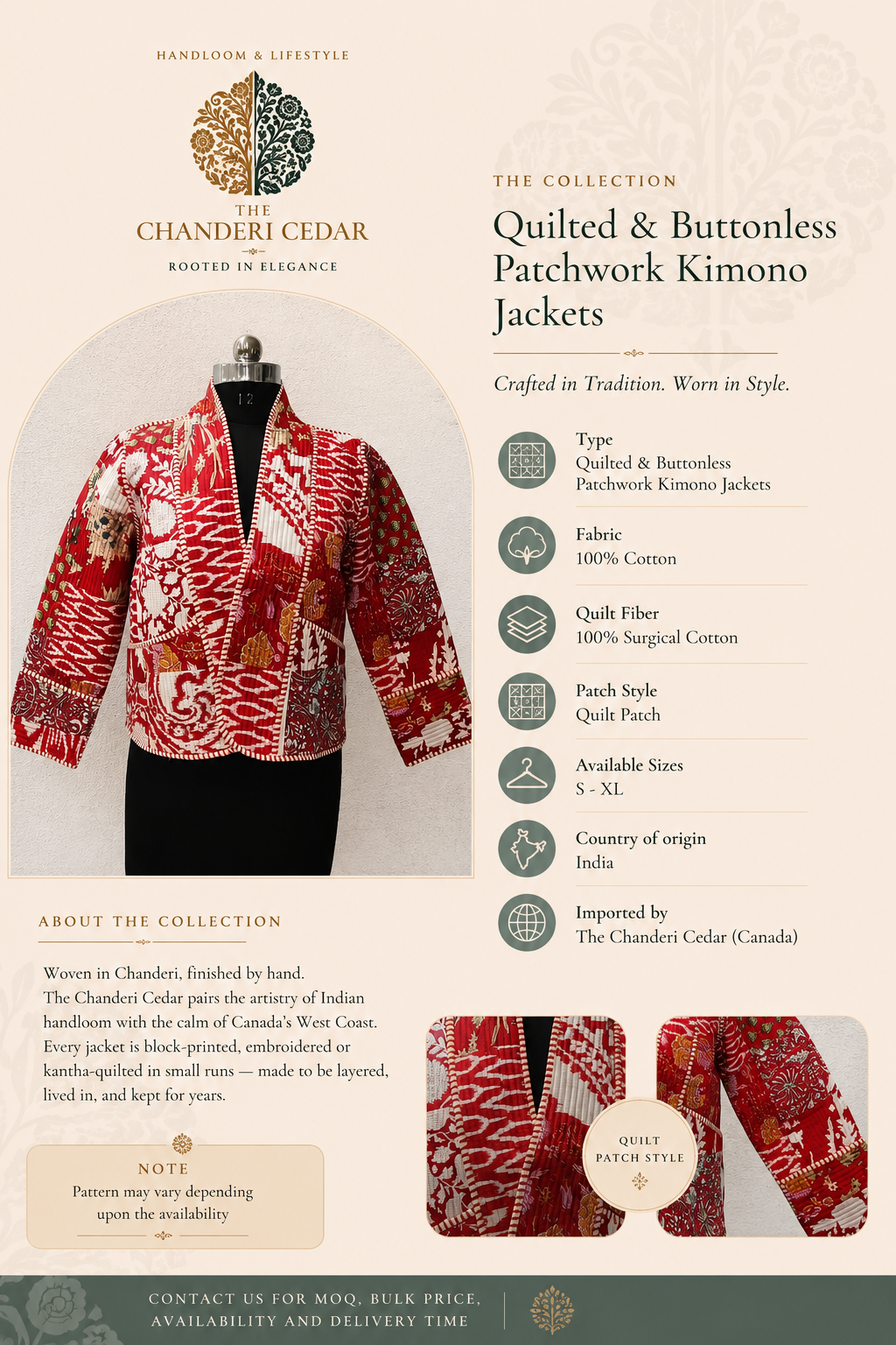 Quilted Buttonless Patchwork Kimono Jacket Back