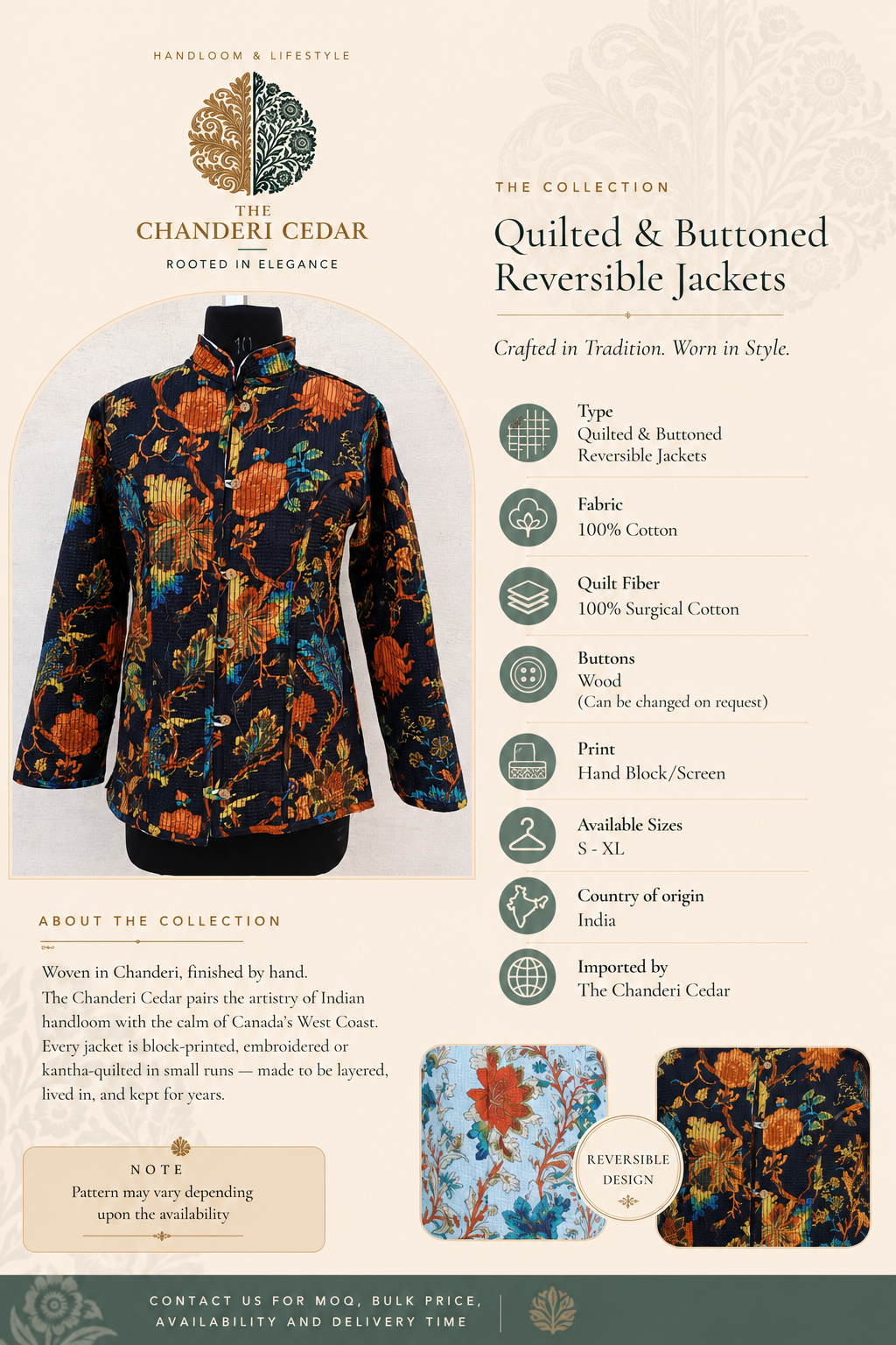 Quilted Buttoned Reversible Jacket Back